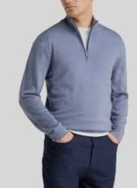 Galeries Lafayette Merino Wool Half Zip Sweater Mens XL Blue Knit Retail $379